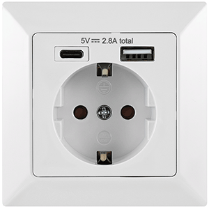 Base schuko con 2 tomas USB blanco