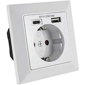 Base schuko con 2 tomas USB blanco