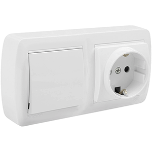 Base schuko + conmutador/interruptor de superficie blanco