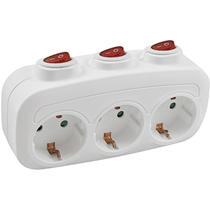 Base schuko 3 tomas con interruptor individual