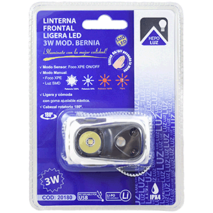 Linterna LED recargable frontal ligera 3W  Md. Bernia