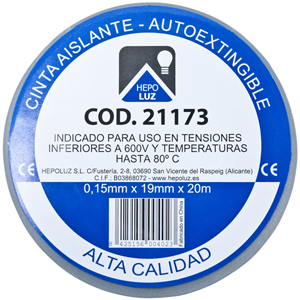 Cinta aislante 20mx19mm gris 