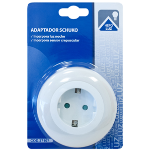 Adaptador schuko con luz de noche LED y sensor crepuscular