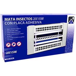 Parrilla mata insectos 2x15W con placa adhesiva