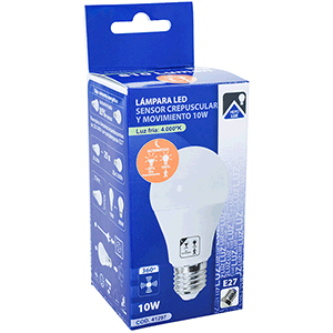 Lámpara LED E27 10W 4000K con sensor crepuscular y movimiento (20-100%)