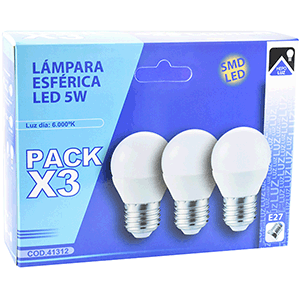 Set lámparas esféricas LED 5W E27 6000ºK 3 uds