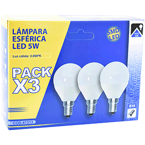 Set lámparas esféricas LED 5W E14 3000ºK 3 uds