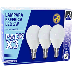 Set lámparas esféricas LED 5W E14 6000ºK 3 uds