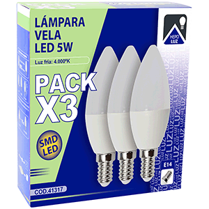 Set lámparas velas LED 5W E14 4000ºK 3 uds