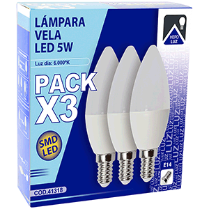 Set lámparas velas LED 5W E14 6000ºK 3 uds