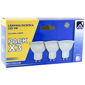 Set 3 lámparas dicroicas LED 5W GU10 3000ºK