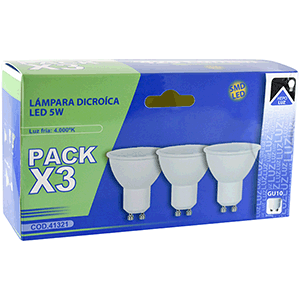 Set 3 lámparas dicroicas LED 5W GU10 4000ºK