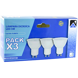 Set 3 lámparas dicroicas LED 5W GU10 6000ºK