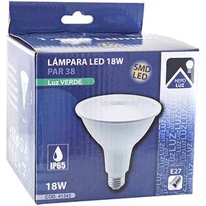 Lámpara par38 LED 18W E27 verde