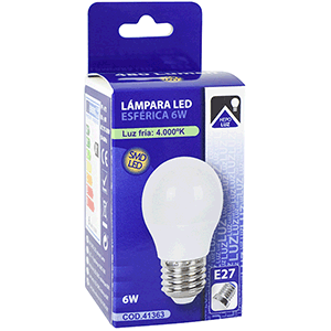 Lámpara esférica LED E27 6W 4000ºK