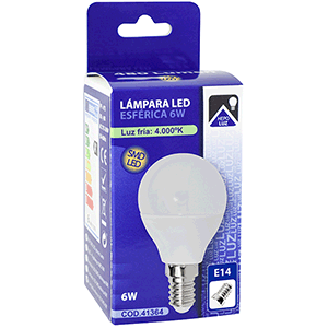 Lámpara esférica LED E14 6W 4000ºK