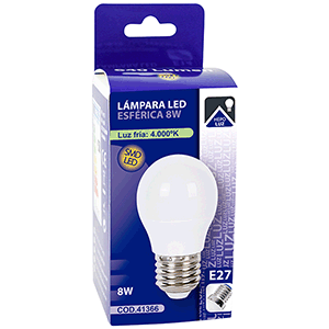 Lámpara esférica LED E27 8W 4000ºK