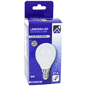 Lámpara esférica LED E14 8W 4000K