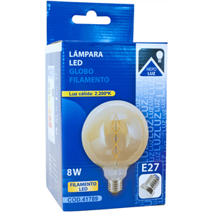 Lámpara Vintage Globo de filamento LED E27 8W 2200K