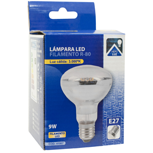 Lámpara R80 de filamento LED E27 9W 3000ºK