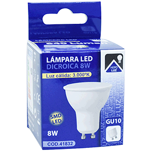 Lámpara LED dicroica GU10 8W 3000ºK