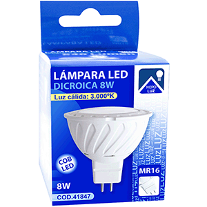 Lámpara LED COB dicroica ABS MR16 8W 3000ºK 12V