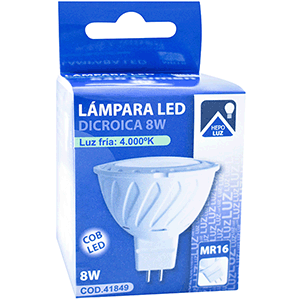 Lámpara dicroica LED COB MR16 12V  8W 4000ºK