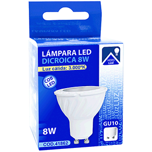 Lámpara LED COB dicroica GU10 8W 3000ºK