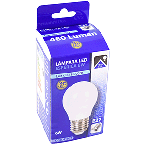 Lámpara LED esférica E27 6W 6000ºK