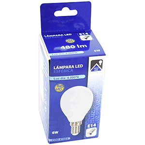 Lámpara LED esférica E14 6W 6000ºK