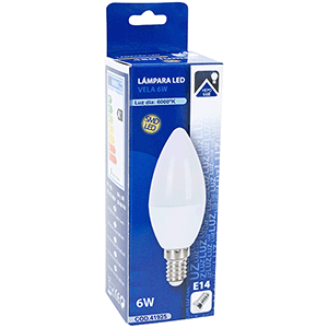 Lámpara LED vela E14 6W 6000ºK