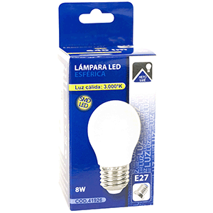 Lámpara LED esférica E27 8W 3000ºK