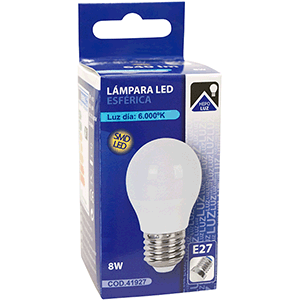 Lámpara LED esférica E27 8W 6000ºK