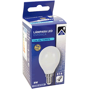 Lámpara LED esférica E14 8W 6000ºK