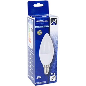 Lámpara LED vela E14 8W 6000ºK