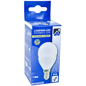 Lámpara LED esférica E14 10W 3000ºK