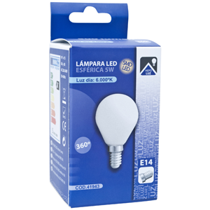 Lámpara LED opal esférica E14 5W 6000ºK