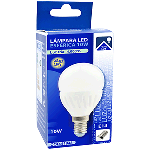 Lámpara esférica LED E14 10W 4000ºK