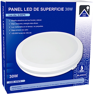 Panel led redondo superficie 30w 6000ºK IP65 Blanco