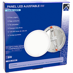 Panel LED redondo 8W anclaje ajustable 6000ºK