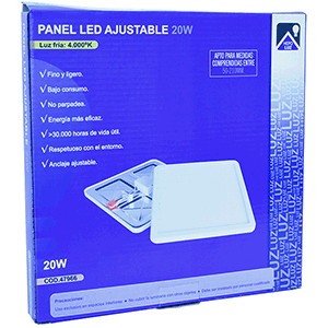 Panel LED cuadrado 20W anclaje ajustable 4000ºK