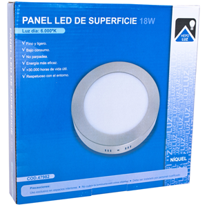 Panel LED opal superficie 18W 6000ºK 120º Níquel