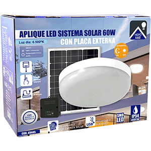 Aplique LED 60W sistema Solar con placa externa