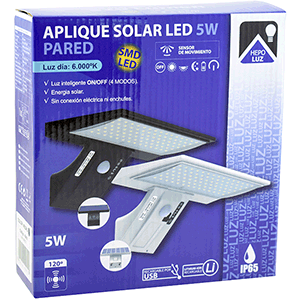 Aplique LED solar pared 5W 6000ºK con sensor blanco