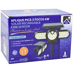 Aplique pica solar LED con sensor 3 focos