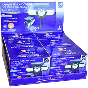 Aplique pica solar LED con sensor 3 focos