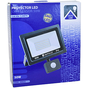 Proyector LED SMD 50W 6000ºK con sensor negro