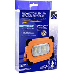 Proyector LED solar recargable 20W 6000ºK