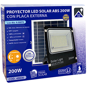 Proyector LED solar ABS 200W 6000ºK