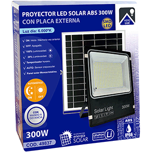 Proyector LED solar ABS 300W 6000ºK panel monocristal